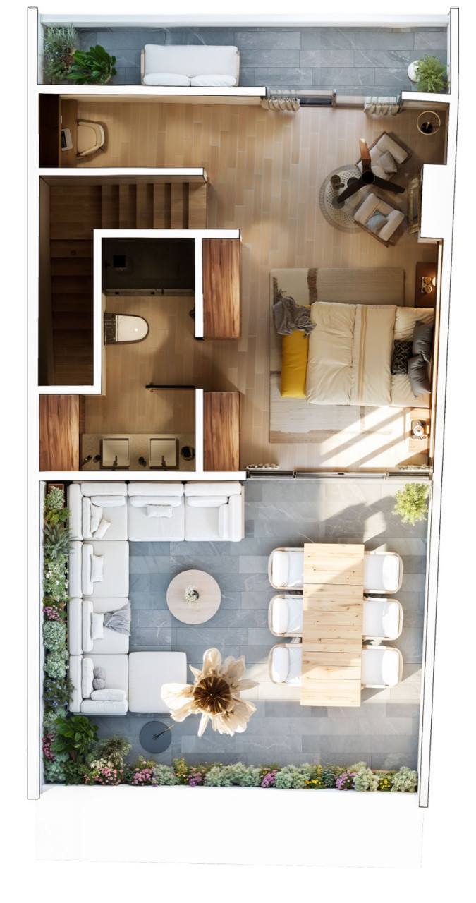Plano arquitectónico de la primera planta del penthouse