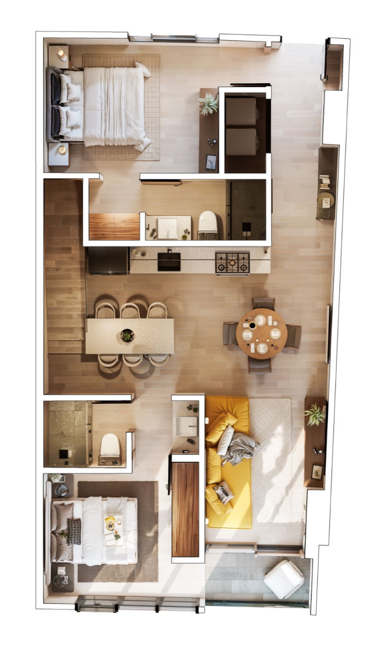 Plano arquitectónico de la segunda planta del penthouse